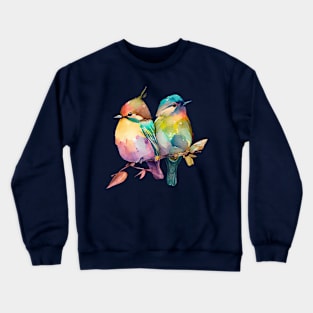 Two little colorful birds watercolor art Crewneck Sweatshirt